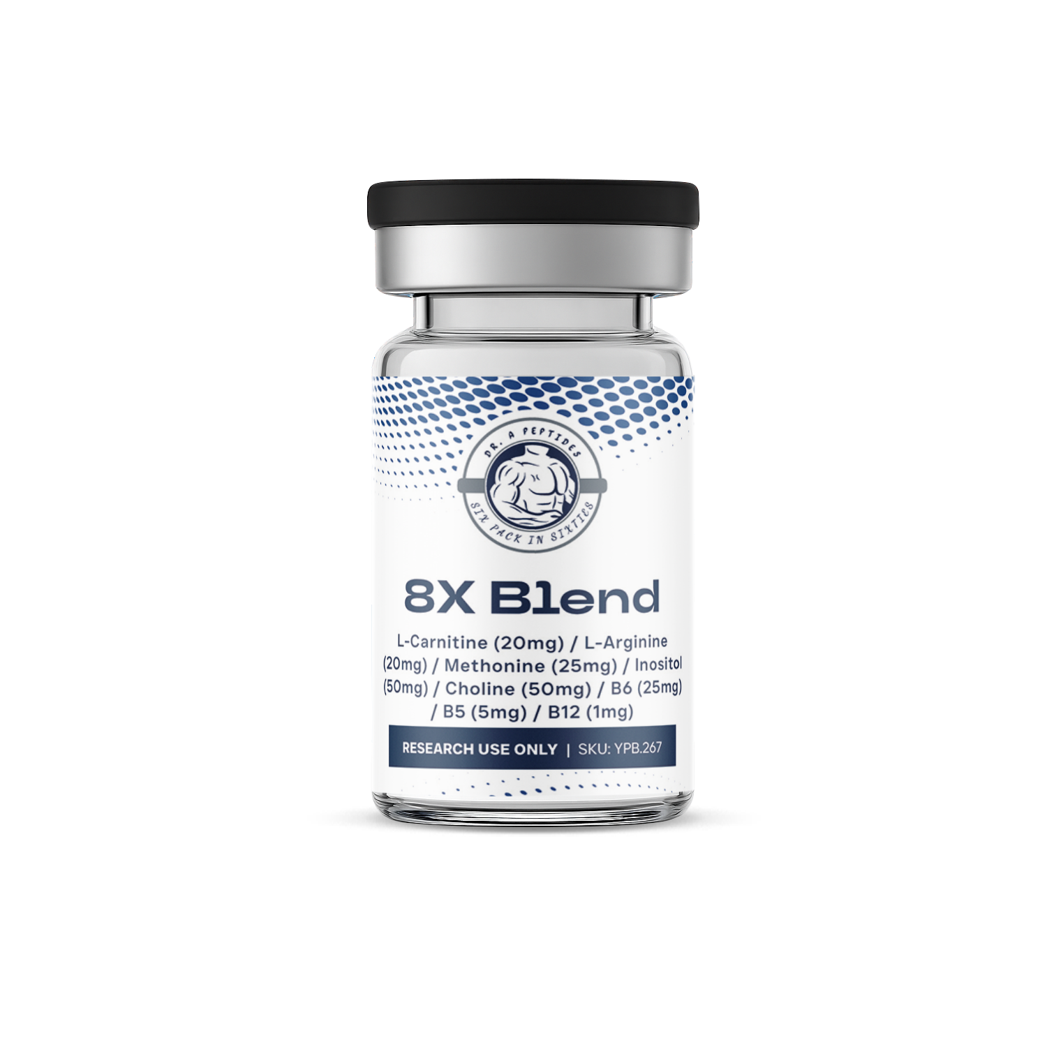 8X Blend L-Carnitine (20mg) / L-Arginine (20mg) / Methonine (25mg) / Inositol (50mg) / Choline (50mg) / B6 (25mg) / B5 (5mg) / B12 (1mg)